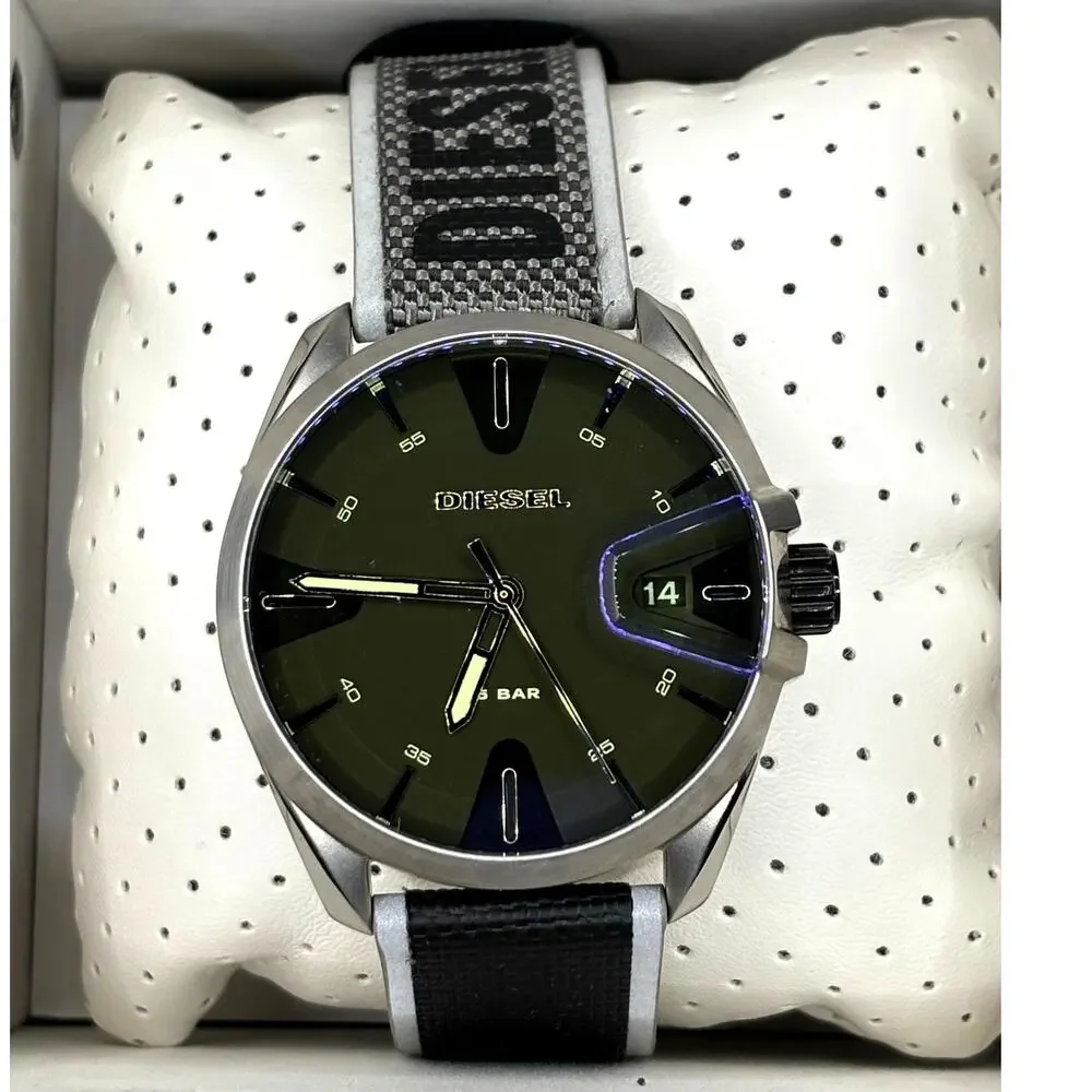 Diesel MS9 DZ1902 44mm Iridescent Black Nylon Strap Men’s Watch NIB
